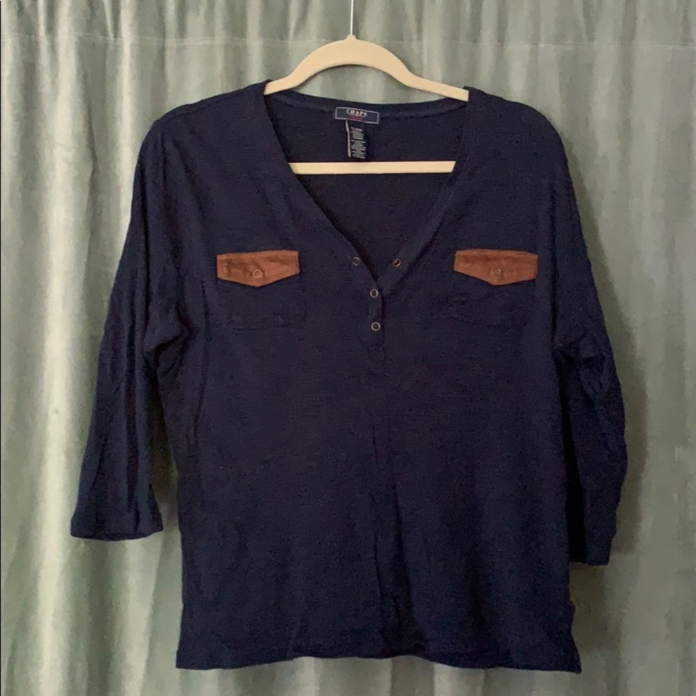 Chaps navy 3/4 sleeve Henley XL